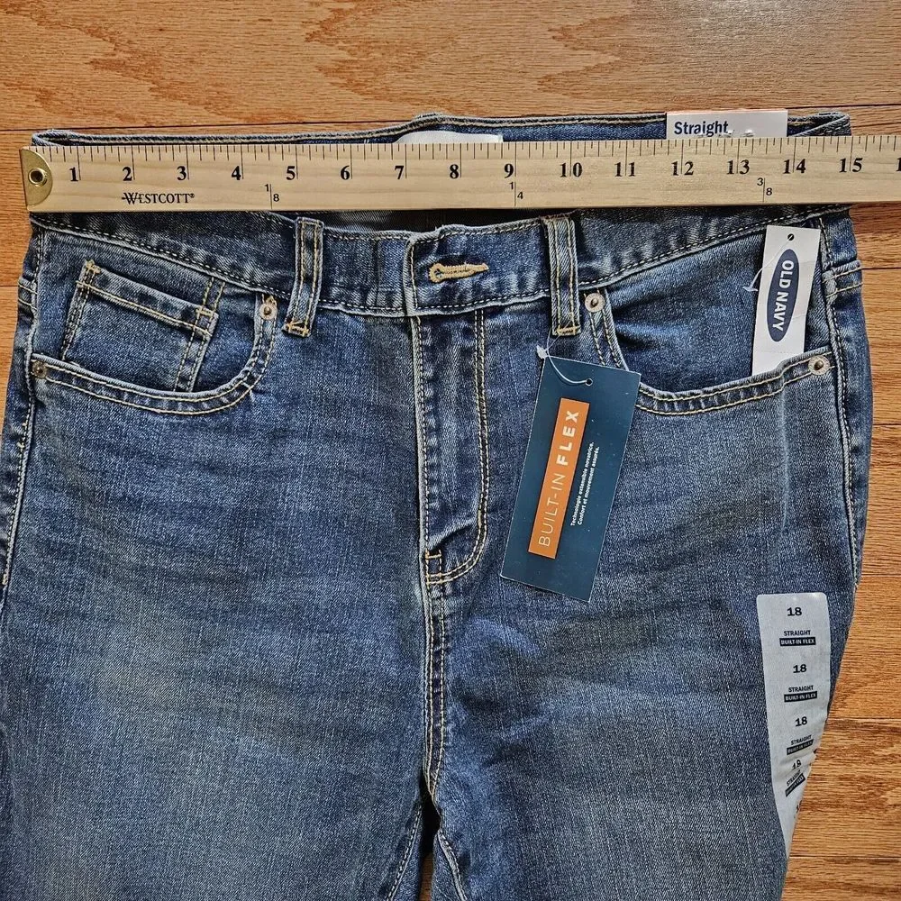 Old Navy Boys Size 18 Jeans Built In Flex Straight Leg‎ Blue Adjustable Waist